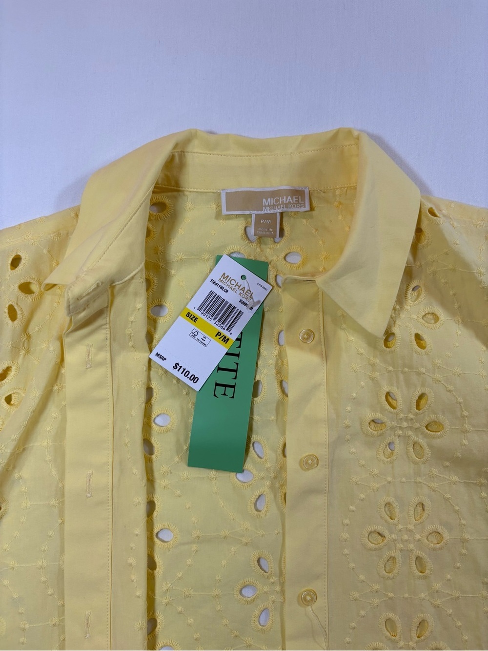 Michael Kors Pale Yellow Eyelet Cropped Button Front Jacket - Picture 7 of 12